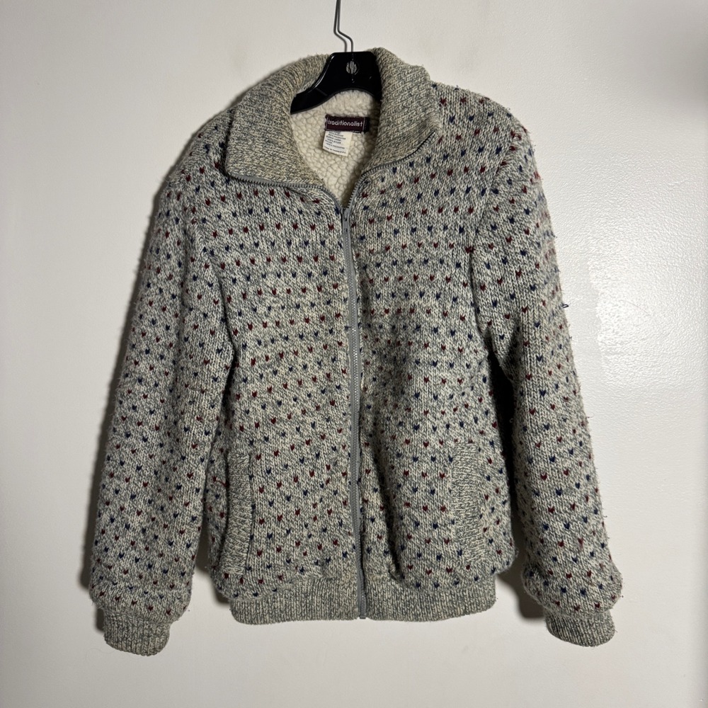 Traditionalist Knit Zip Up Fleece Lined Jacket Sweater Mens M Wool Acrylic Blend